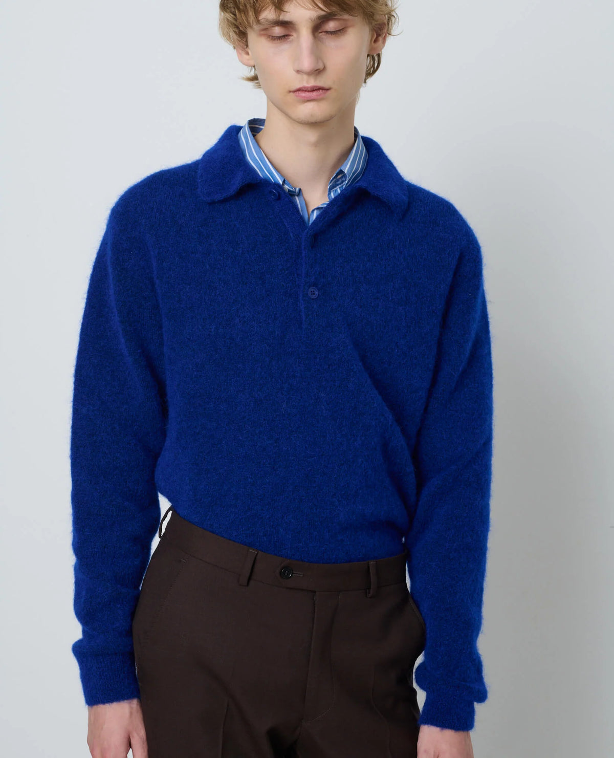 SUNFLOWER Mohair Polo Klein Blue 着用イメージ 正面