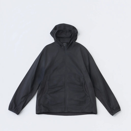 Hiking Patrol ORBIT LT TECHNICAL JACKET CHARCOAL BLACK フロントデザイン フードジャケット 全体ビュー
