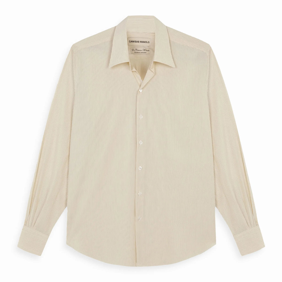 CAMISAS MANOLO Normal Shirt Pale Yellow Black Stripes コットンポプリン ストライプシャツ フロント