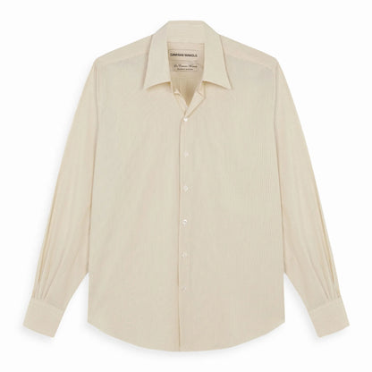 CAMISAS MANOLO Normal Shirt Pale Yellow Black Stripes コットンポプリン ストライプシャツ フロント