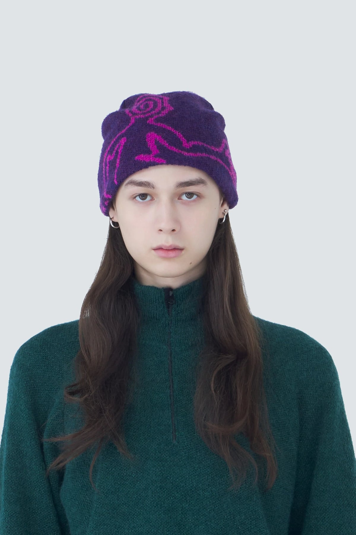 Hiking Patrol Mascot Mohair Mixed Beanie Purple 着用イメージ 正面