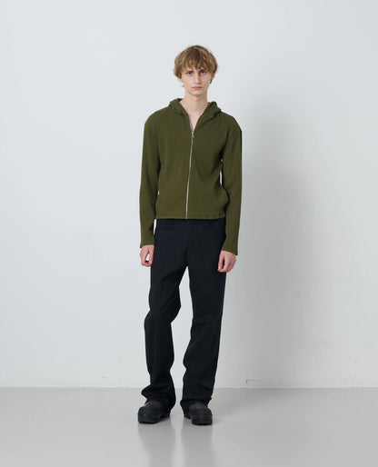 SUNFLOWER Rib Zip Sweat Green 着用イメージ 全身スタイリング