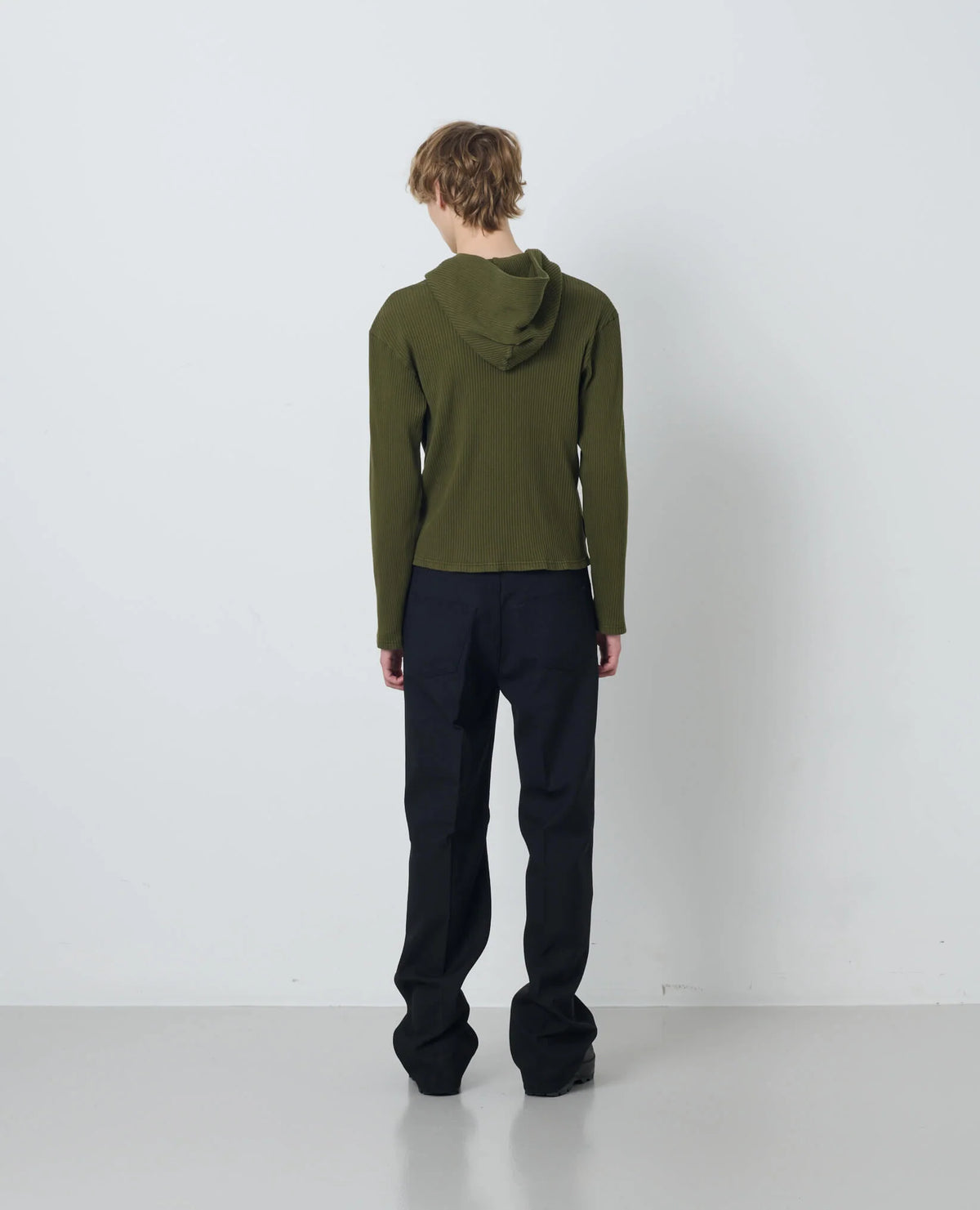 SUNFLOWER Rib Zip Sweat Green 着用イメージ 背面