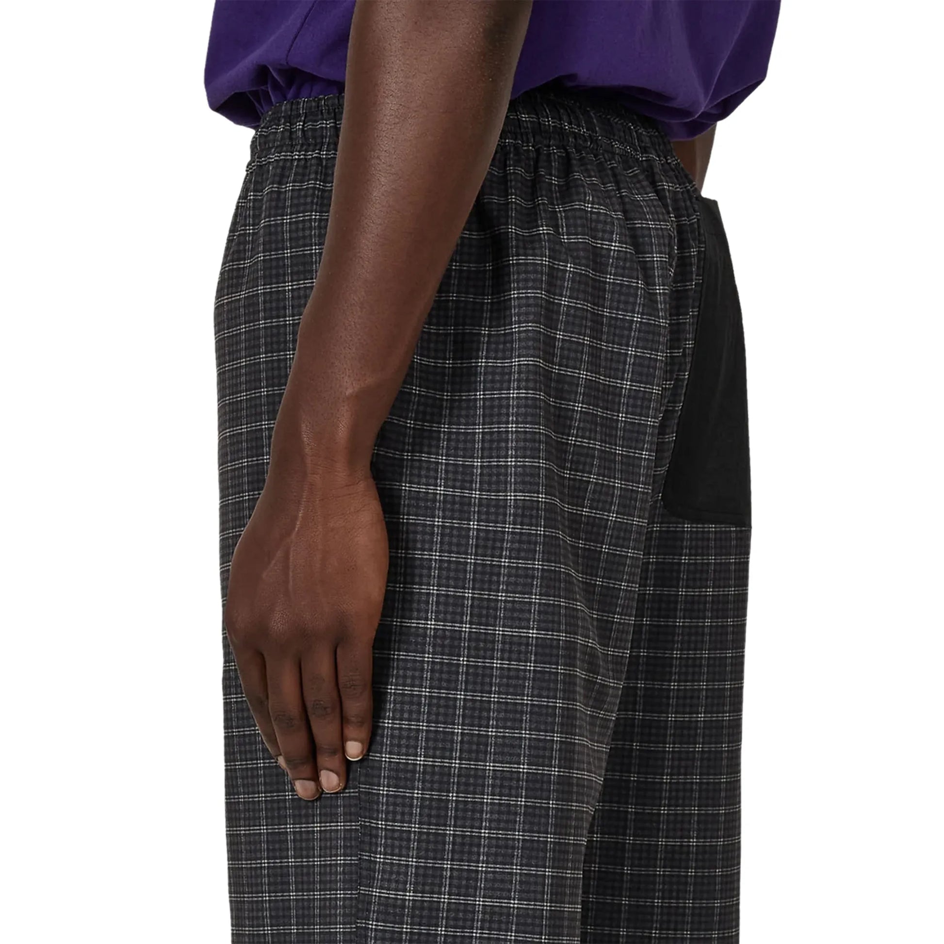 ROA Aair Floweave Printed Check Elasticated Waistband Pants Anthracite サイドシルエット ウエストディテール