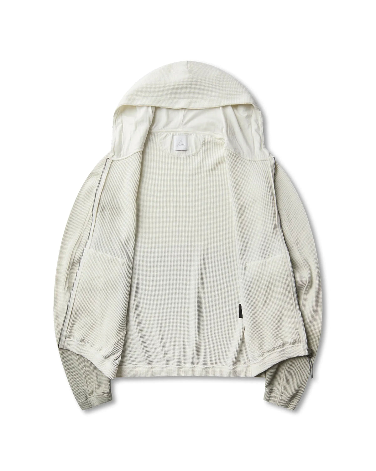 ROA BEE Sun Faded Organic Waffle Zip Up Hoodie Dirty White 商品画像 開口部