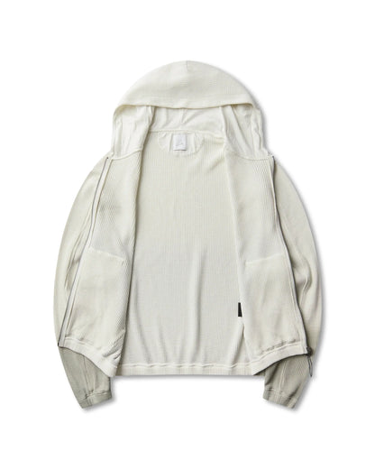 ROA BEE Sun Faded Organic Waffle Zip Up Hoodie Dirty White 商品画像 開口部
