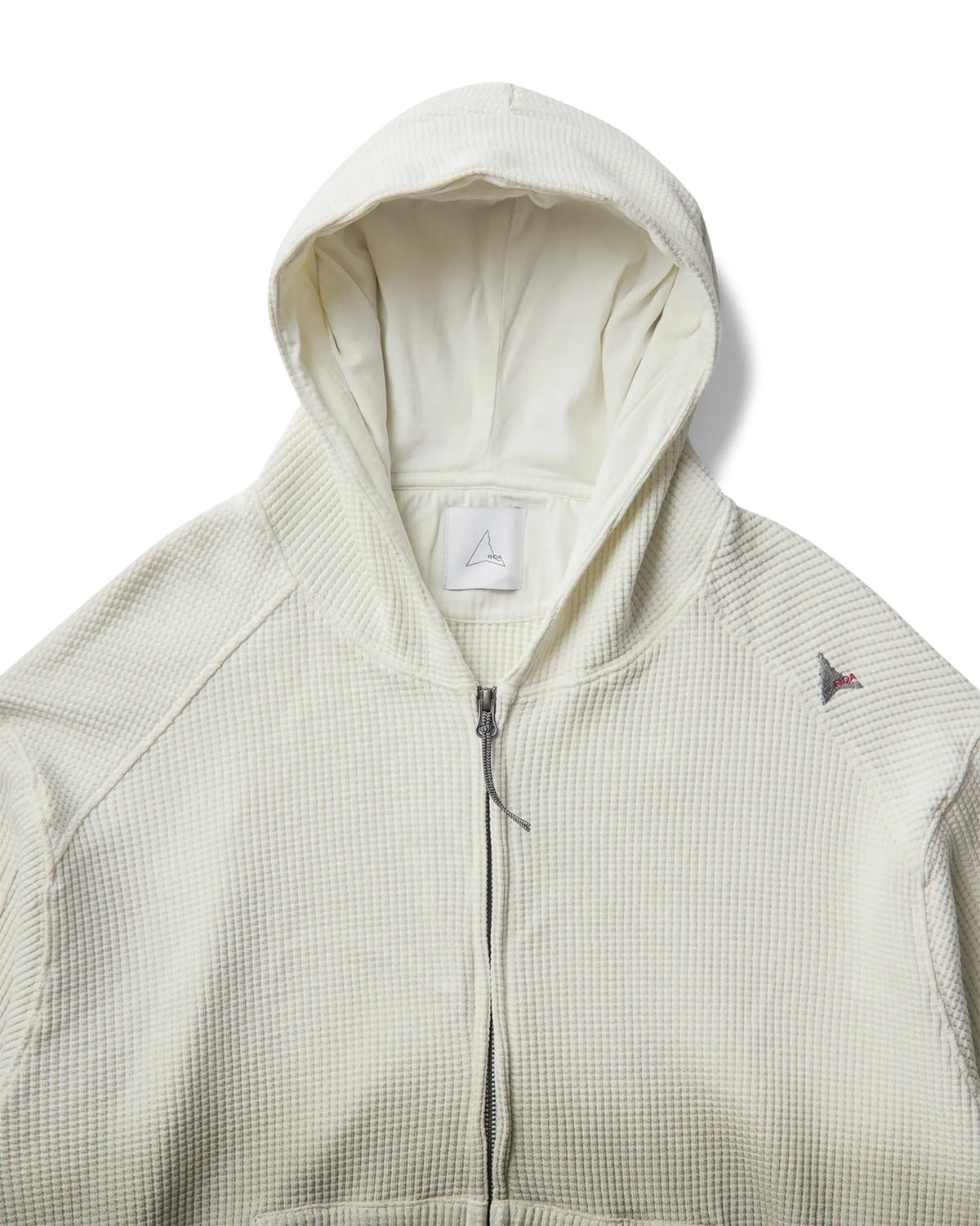 ROA BEE Sun Faded Organic Waffle Zip Up Hoodie Dirty White フード詳細