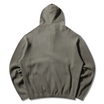 ROA BEE Sun Faded Organic Waffle Zip Up Hoodie Grey バックシルエット 背面デザイン