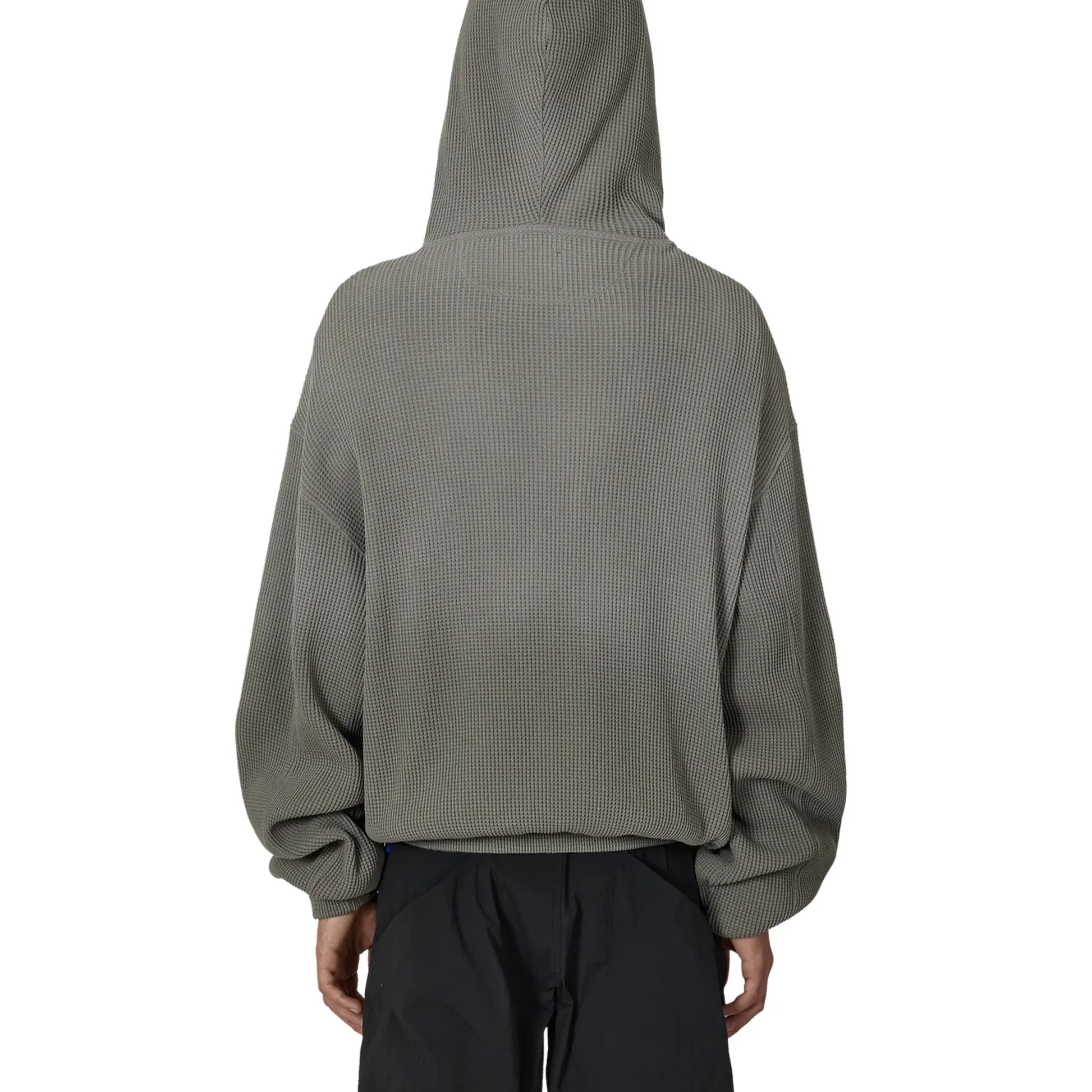ROA BEE Sun Faded Organic Waffle Zip Up Hoodie Grey 着用イメージ バックシルエット