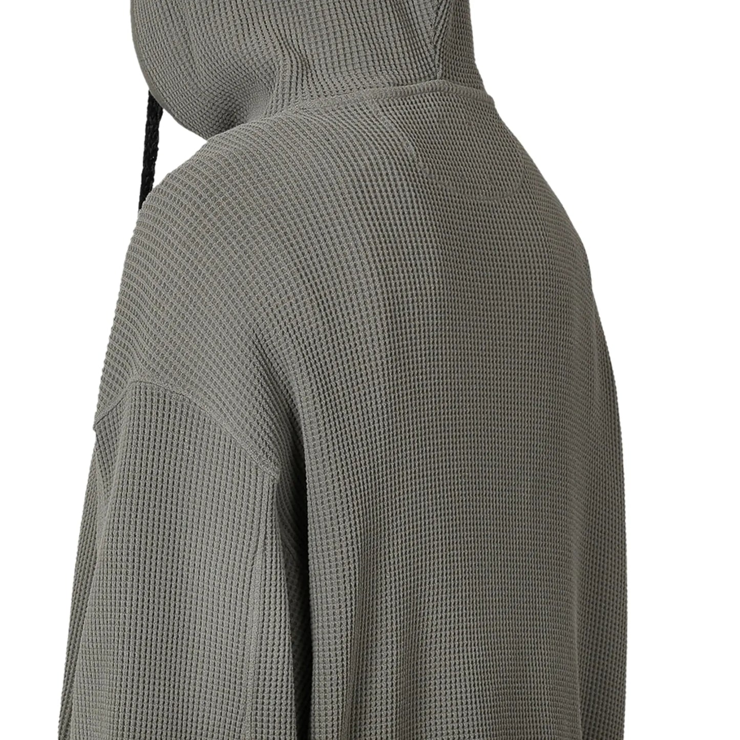 ROA BEE Sun Faded Organic Waffle Zip Up Hoodie Grey 着用イメージ 肩ディテール