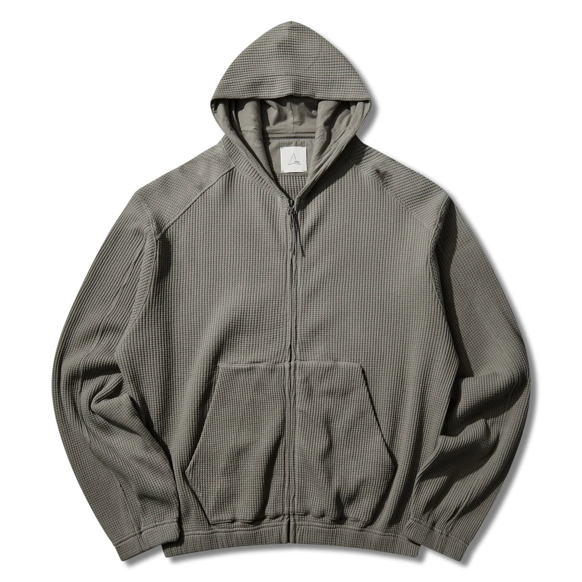 ROA - Bee Sun Faded Organic Waffle Zip Up Hoodie Grey – STUDY