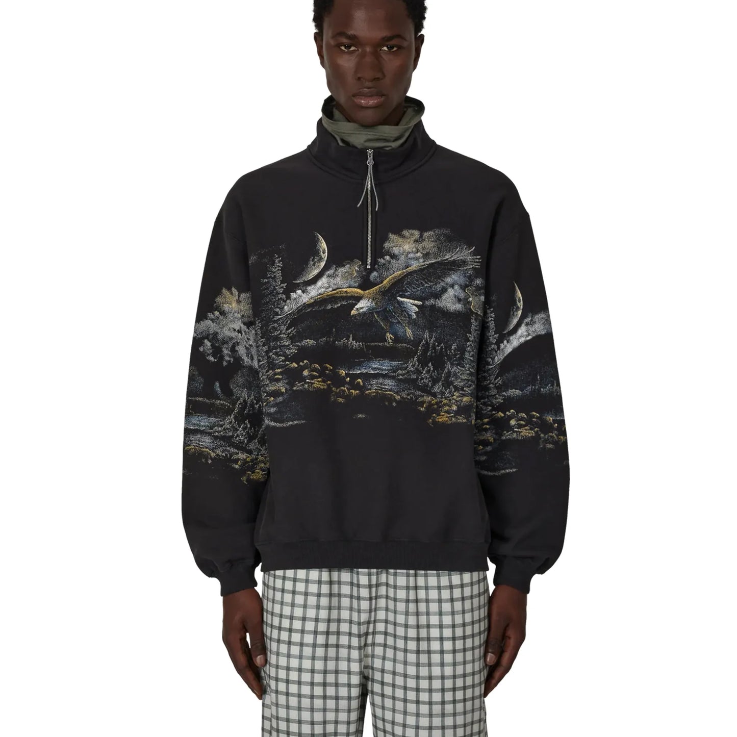 ROA Fai Half Zip Sweater Washed Black 着用イメージ フロントスタイル メンズコーディネート