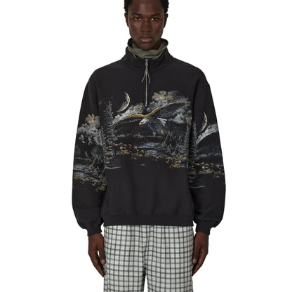 ROA Fai Half Zip Sweater Washed Black 着用イメージ フロントスタイル メンズコーディネート