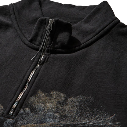 ROA Fai Half Zip Sweater Washed Black ファスナーディテール ハーフジップ仕様