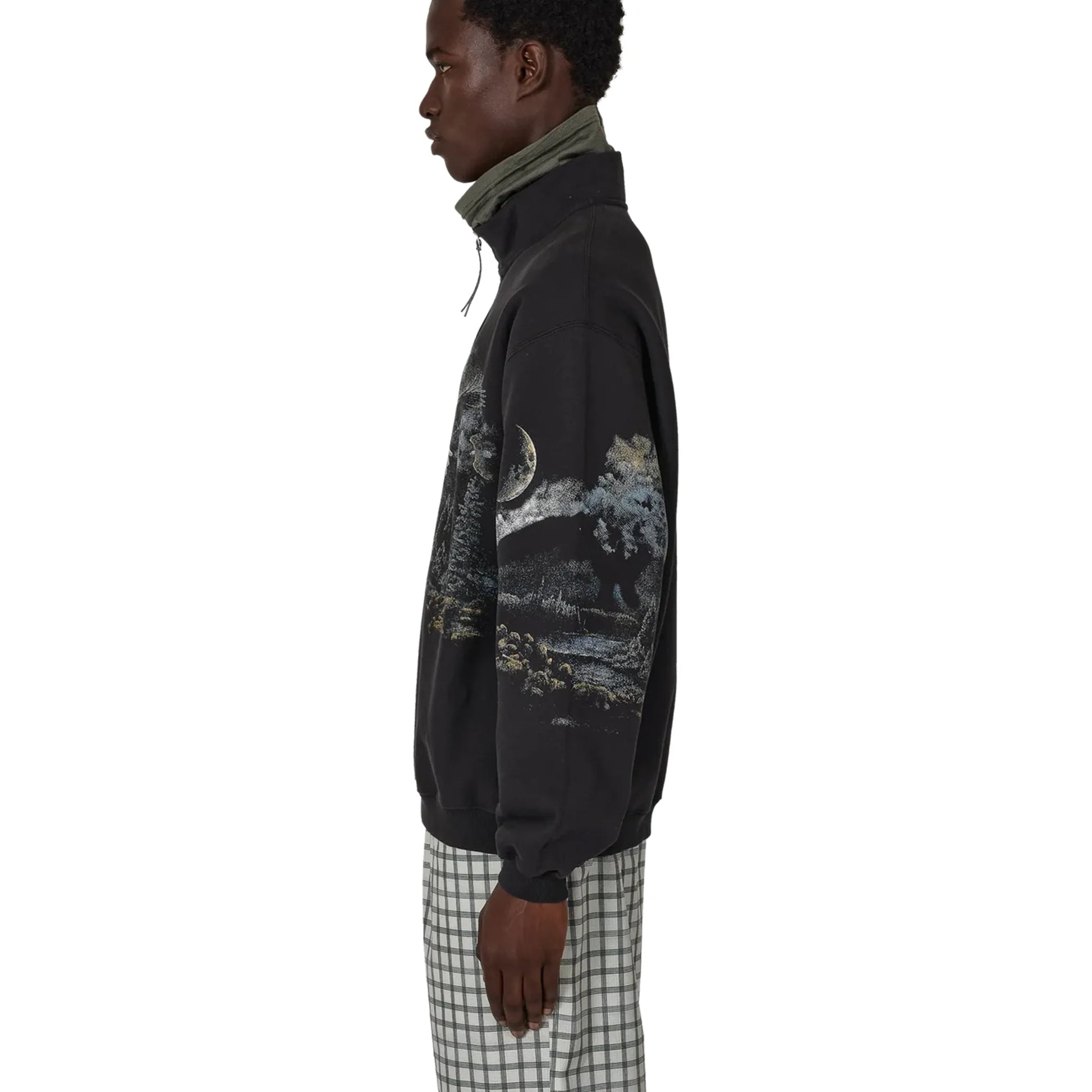 ROA Fai Half Zip Sweater Washed Black 着用イメージ サイドシルエット フィット感