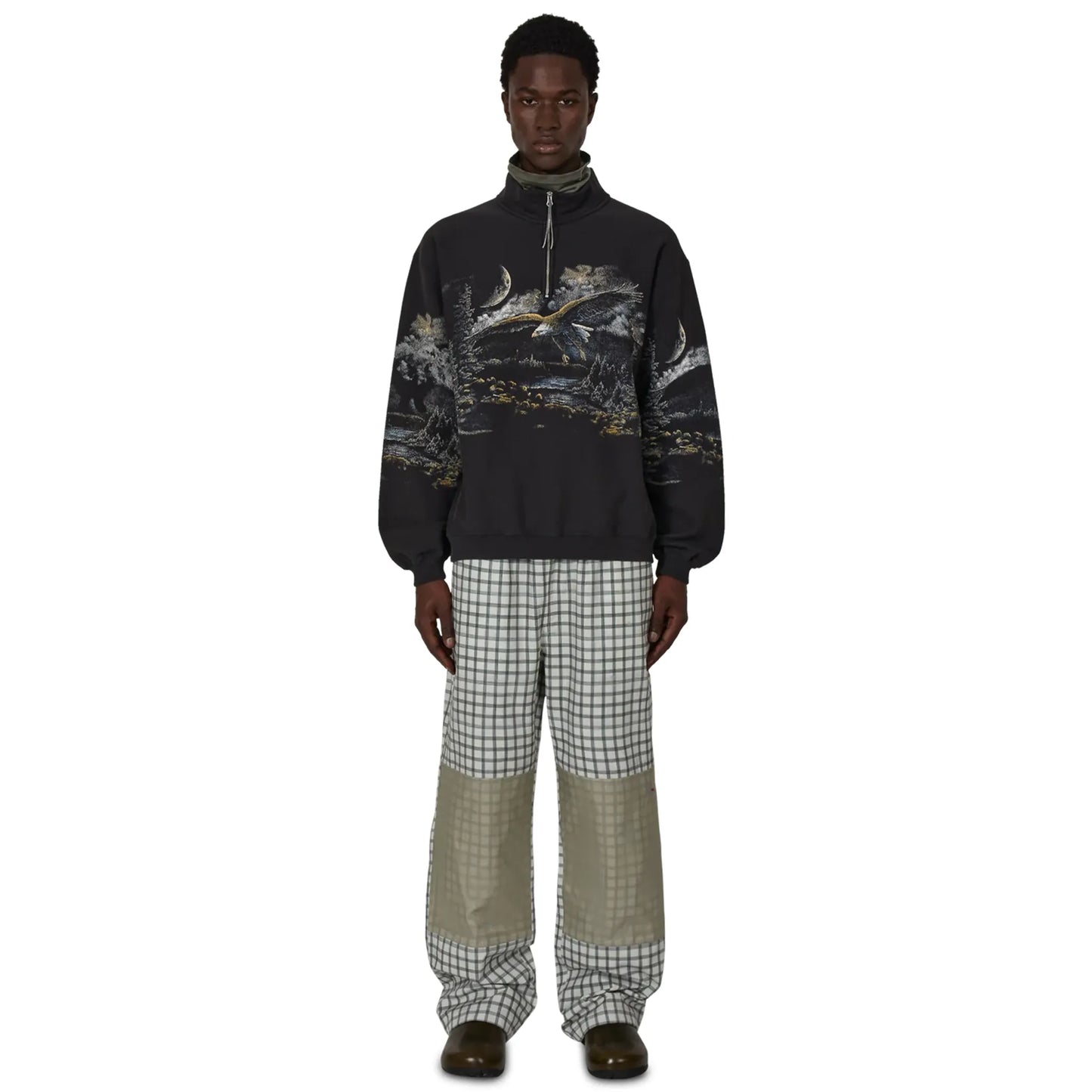 ROA Fai Half Zip Sweater Washed Black 全身スタイリング 着用イメージ