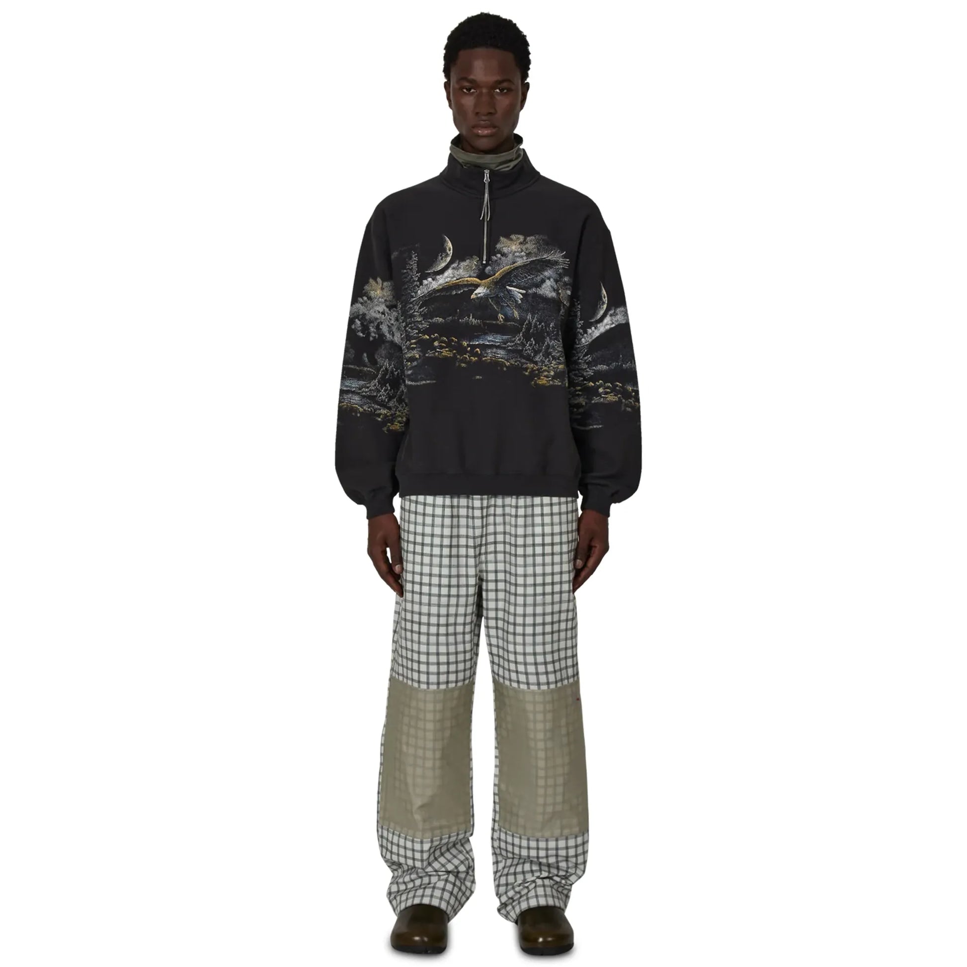 ROA Fai Half Zip Sweater Washed Black 全身スタイリング 着用イメージ