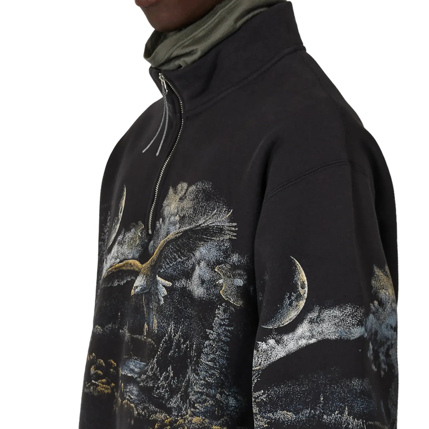 ROA Fai Half Zip Sweater Washed Black サイドシルエット 