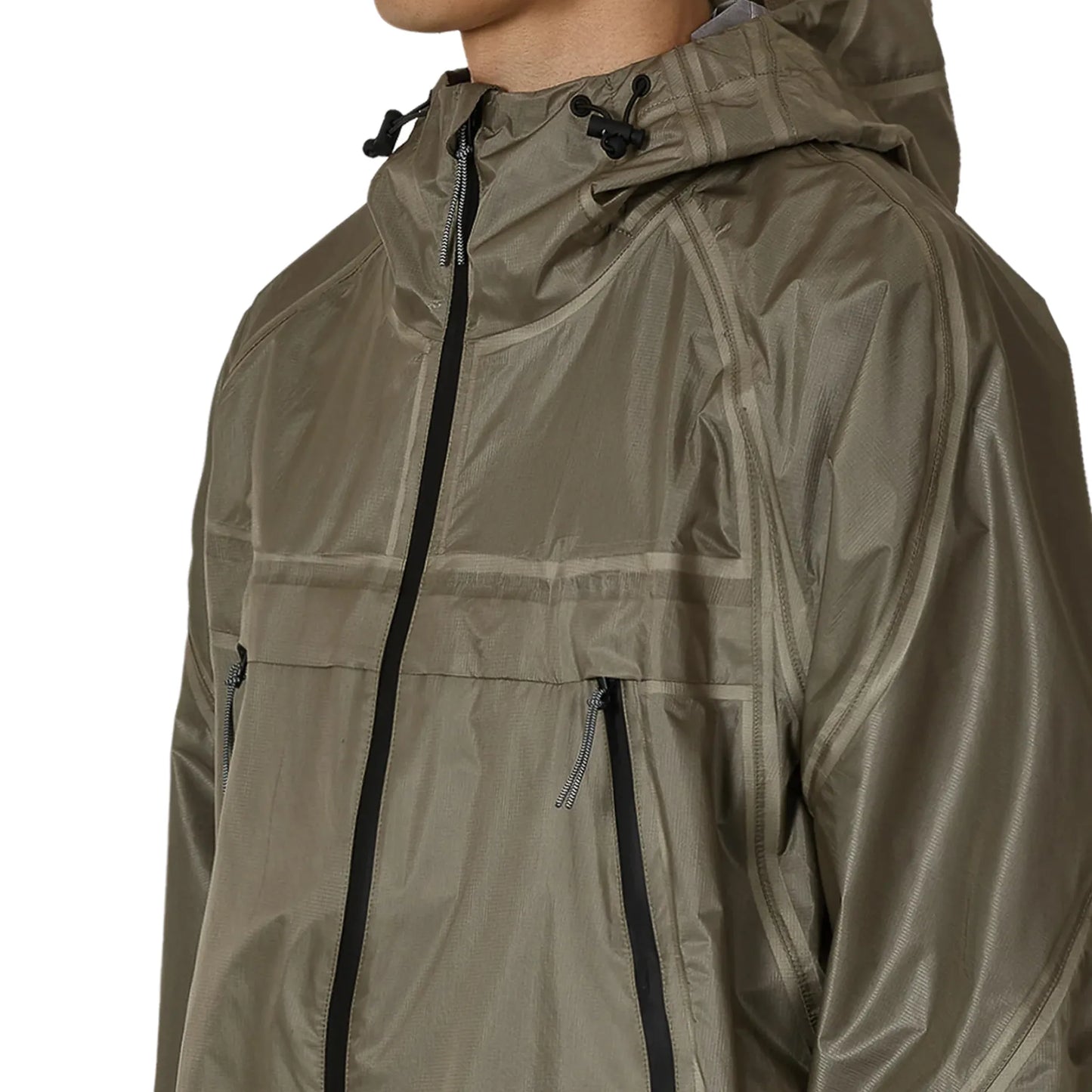 ROA Glasslike 3L 10K Waterproof Jacket Sage Green 着用イメージ チェストディテール 防水仕様