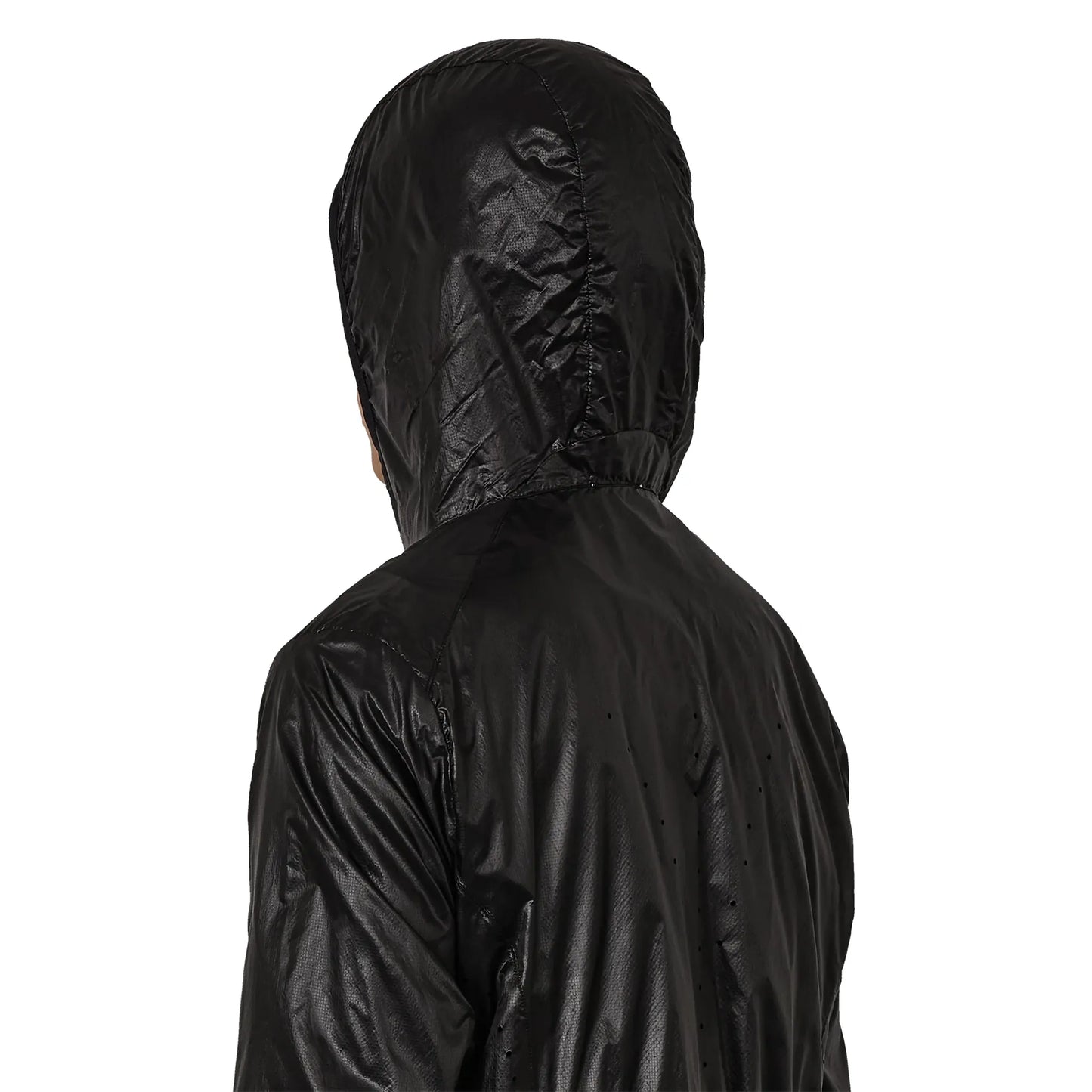 ROA HUE Packable Wind Jacket Black 着用イメージ 背面フード詳細
