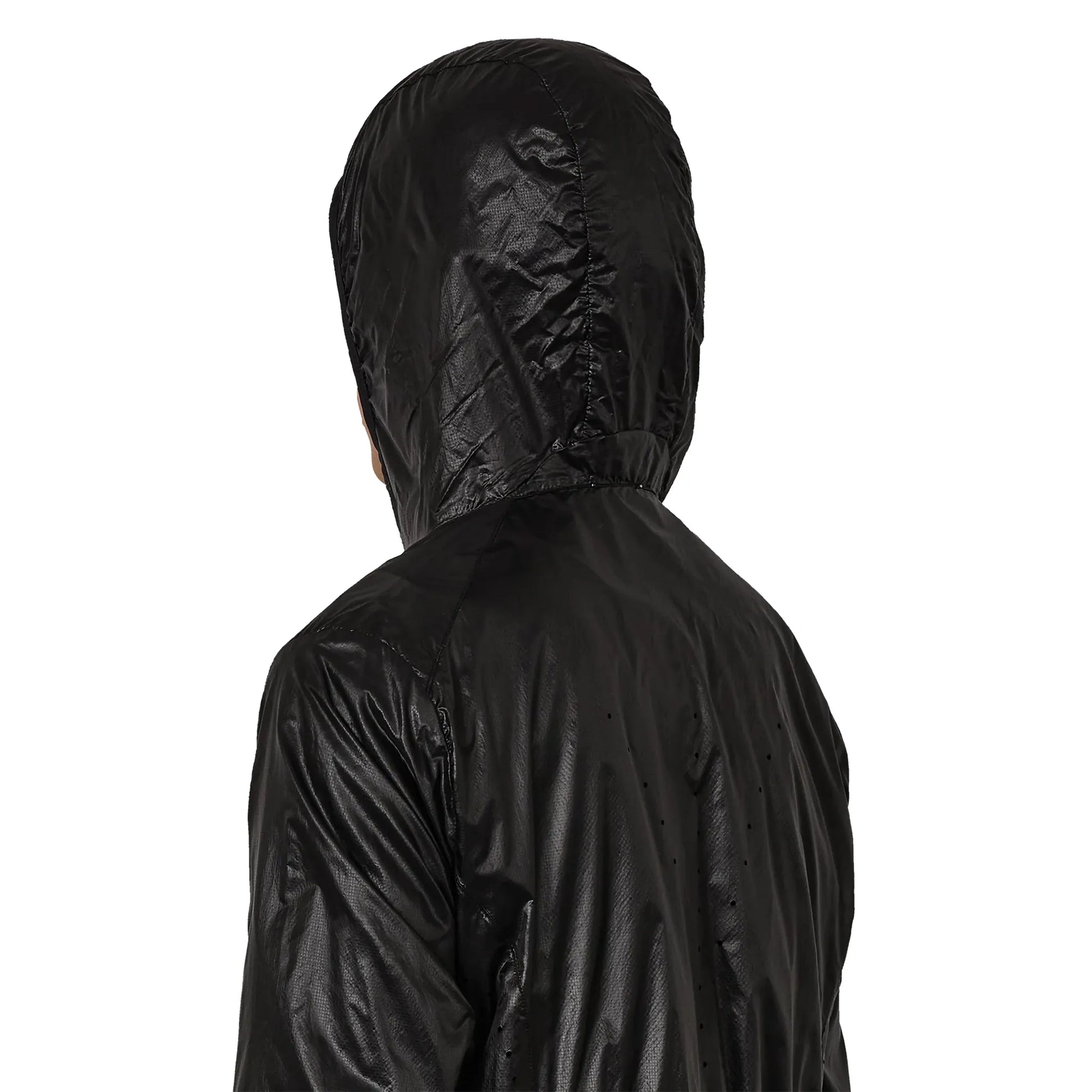 ROA HUE Packable Wind Jacket Black 着用イメージ 背面フード詳細