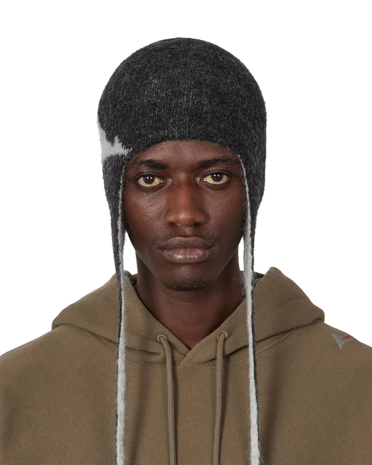 ROA LOGO Mohair Bonnet Beanie Black White 着用イメージ 正面