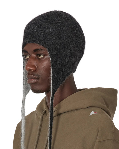 ROA LOGO Mohair Bonnet Beanie Black White 着用イメージ 斜め