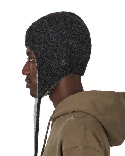 ROA LOGO Mohair Bonnet Beanie Black White 着用イメージ 側面