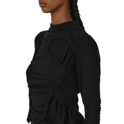ROA PINCHED Wool Knit Top Black 着用画像 首元詳細