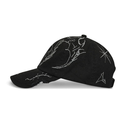 ROA Ryli Embriodered 6 Panel Cap Washed Black サイドアングル シルエット