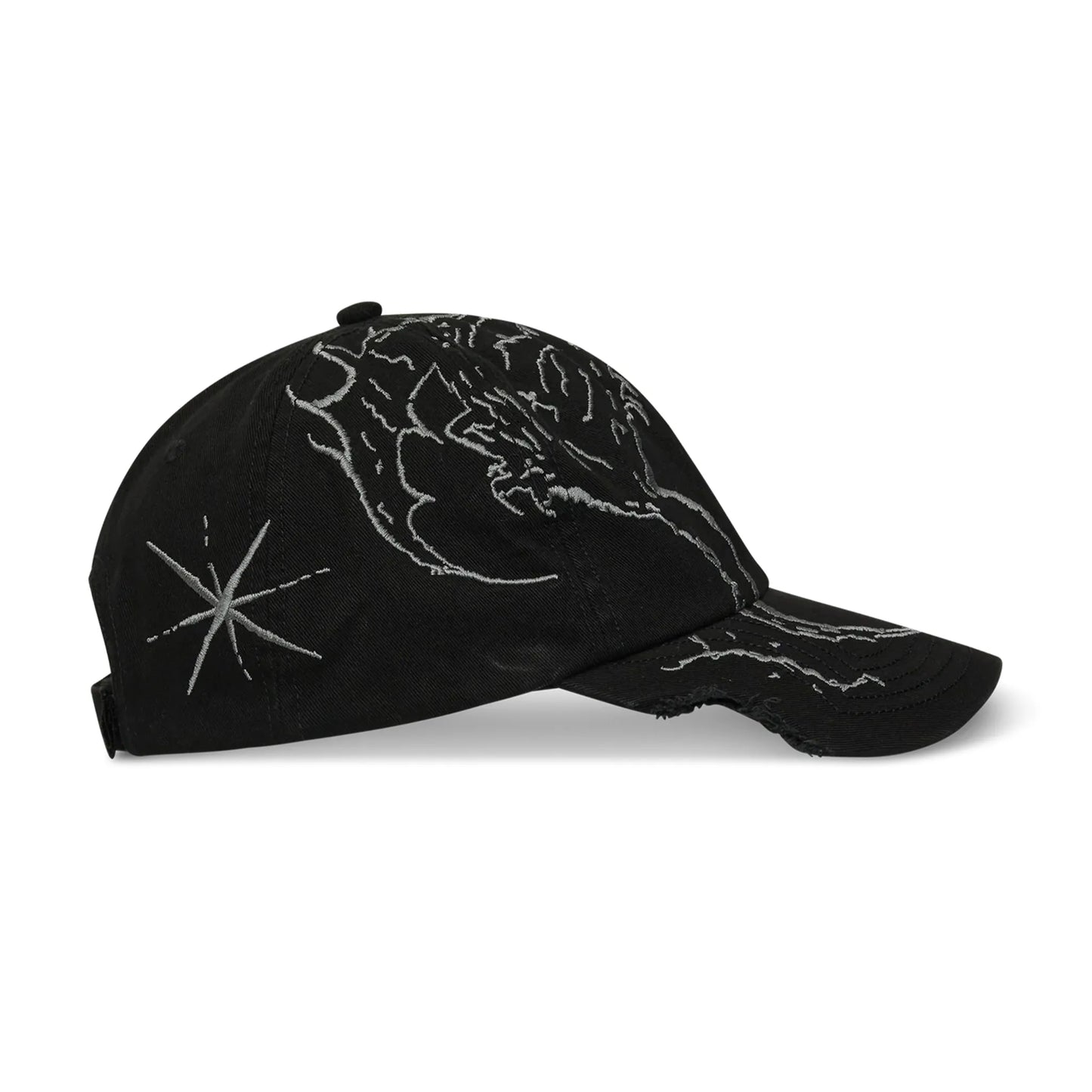 ROA Ryli Embriodered 6 Panel Cap Washed Black サイドシルエット アングル