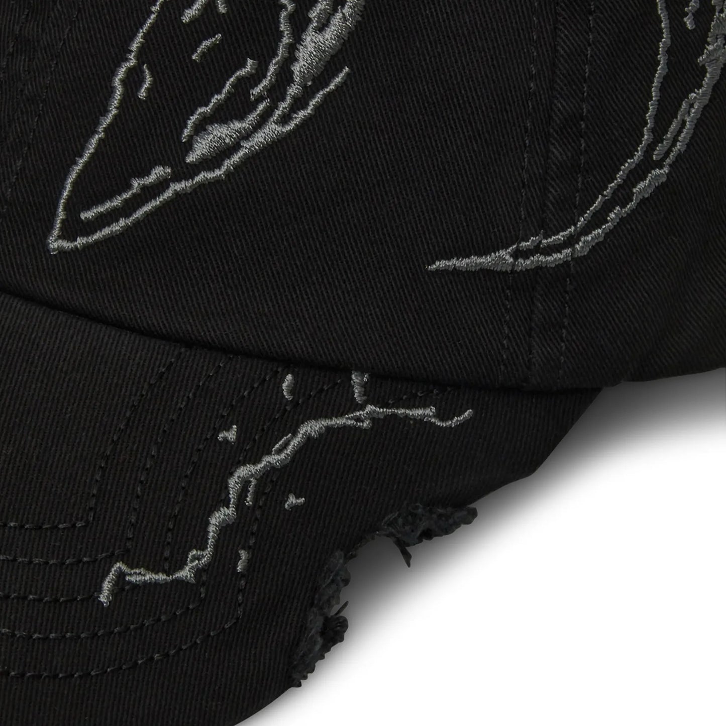ROA Ryli Embriodered 6 Panel Cap Washed Black 刺繍ディテール ダメージ仕様