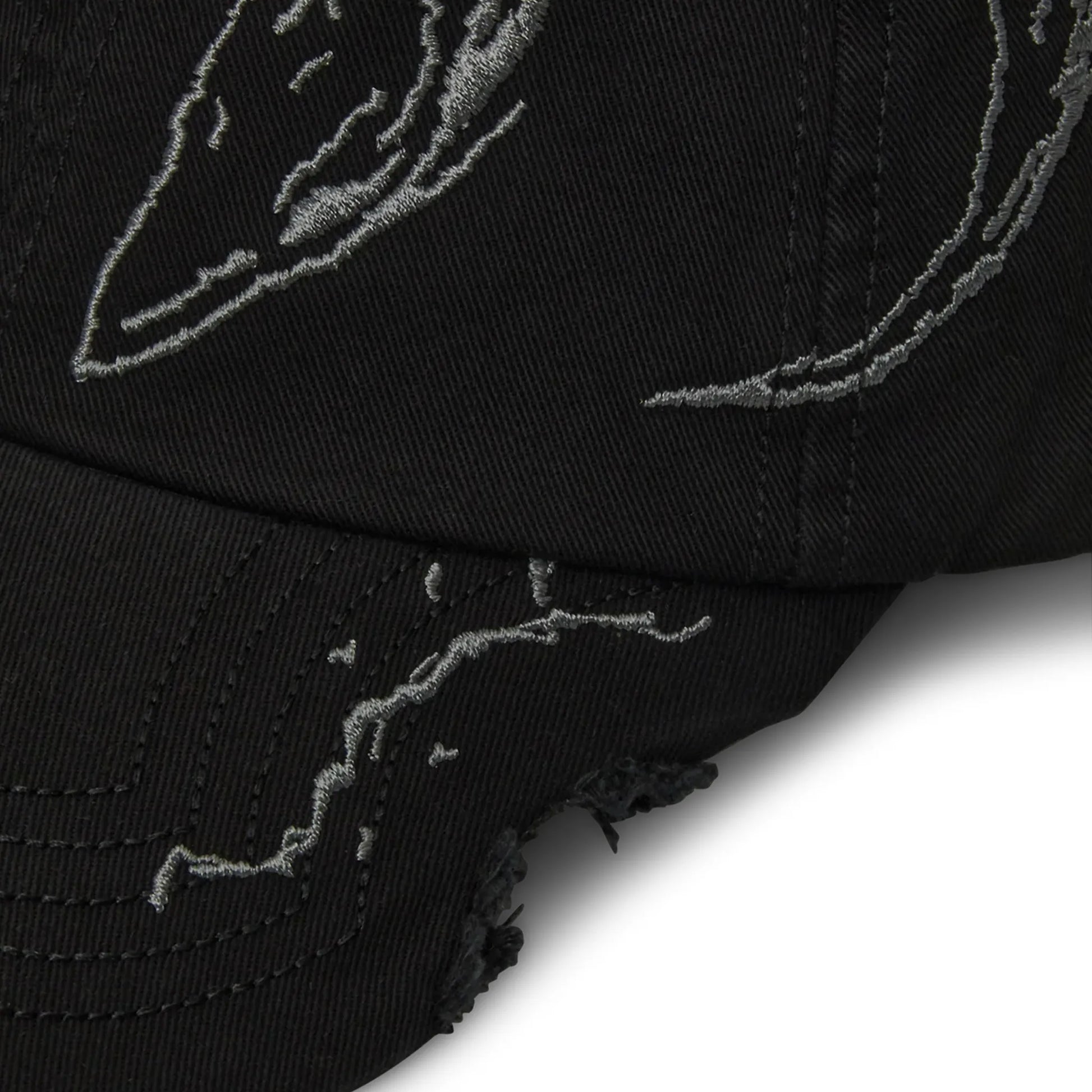 ROA Ryli Embriodered 6 Panel Cap Washed Black 刺繍ディテール ダメージ仕様