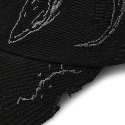 ROA Ryli Embriodered 6 Panel Cap Washed Black 刺繍ディテール ダメージ仕様