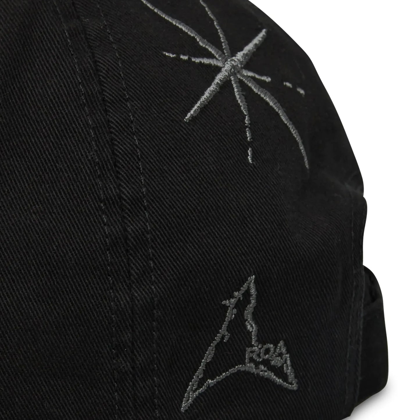 ROA Ryli Embriodered 6 Panel Cap Washed Black ロゴディテール 刺繍仕様