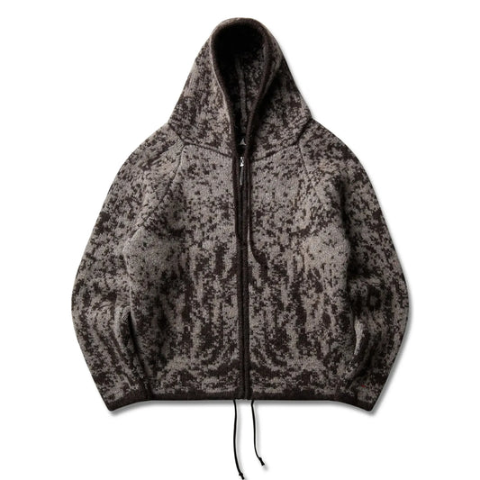 ROA SHRUB Felted Knit Zip Up Fuzzy Brown 商品画像 正面