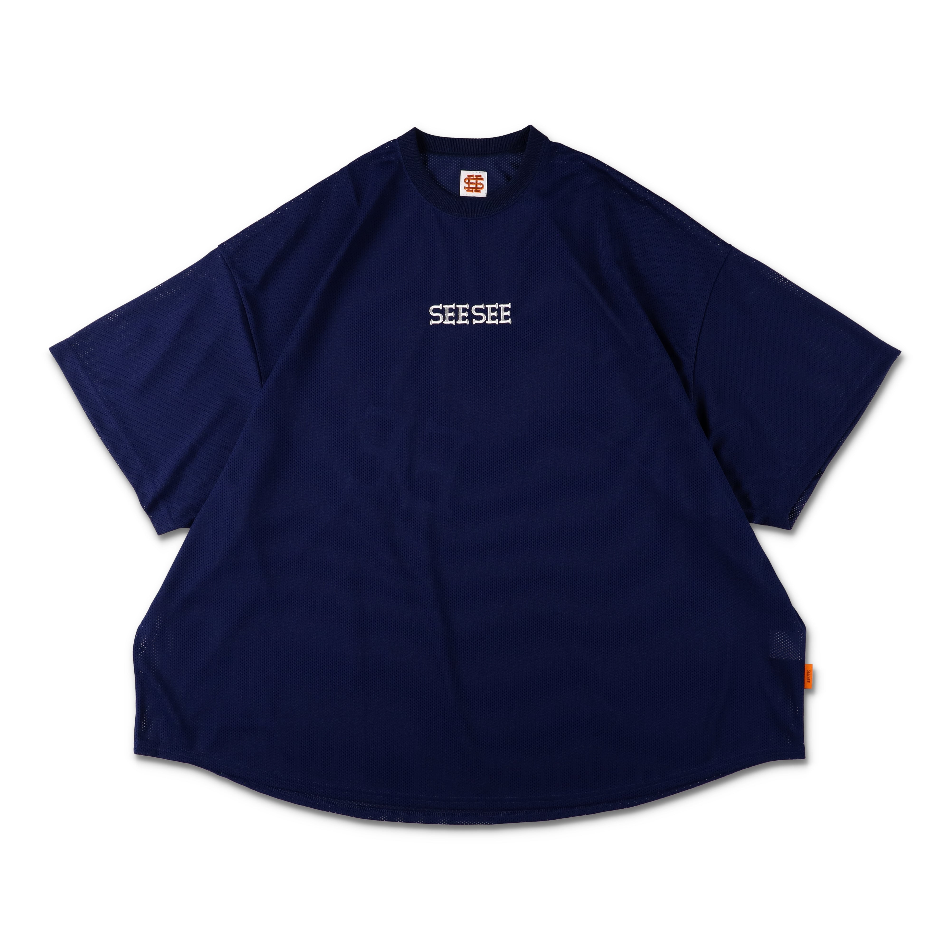 日本に 4-3】SEE STUDY – TEE【NAVY】 MESH ROUND BIG SUPER SEE トップス