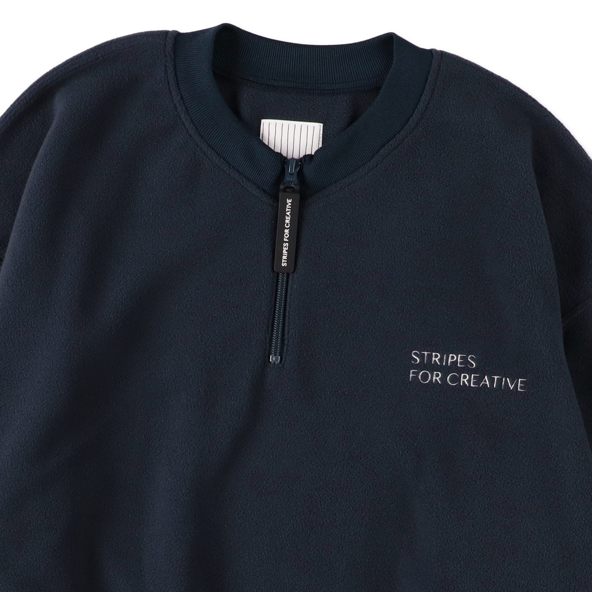 S.F.C FLEECE BASEBALL HALF ZIP JACKET NAVY 首元ディテール