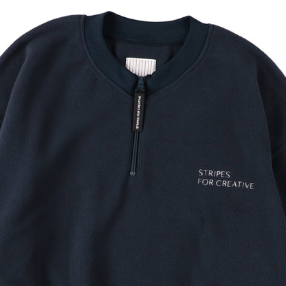 S.F.C FLEECE BASEBALL HALF ZIP JACKET NAVY 首元ディテール