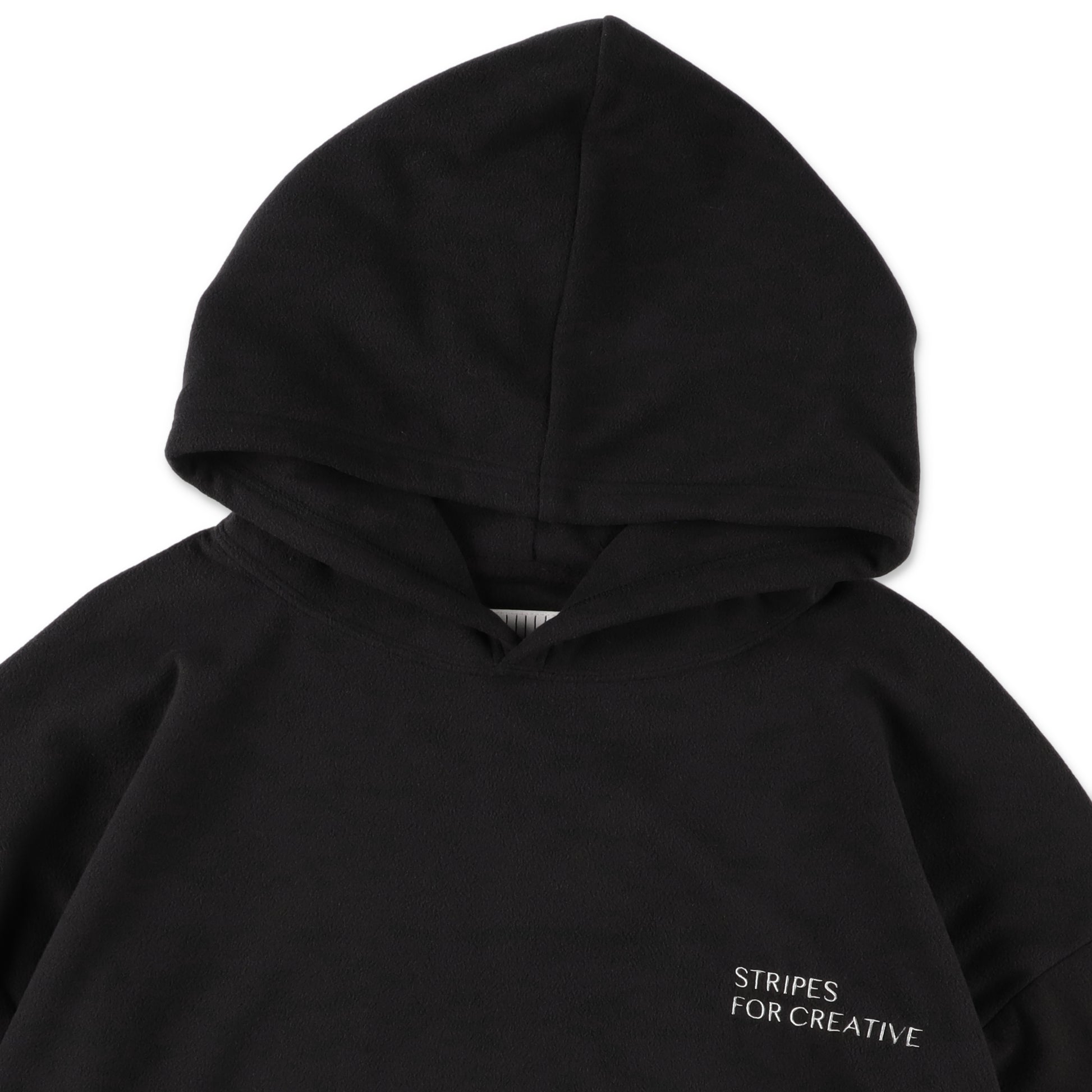 S.F.C FLEECE SUPER BIG HOODY LS TEE W/DRAWSTRINGS BLACK 首元ディテール