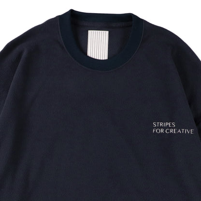 S.F.C FLEECE SUPER BIG LS ROUND TEE NAVY 首元ディテール