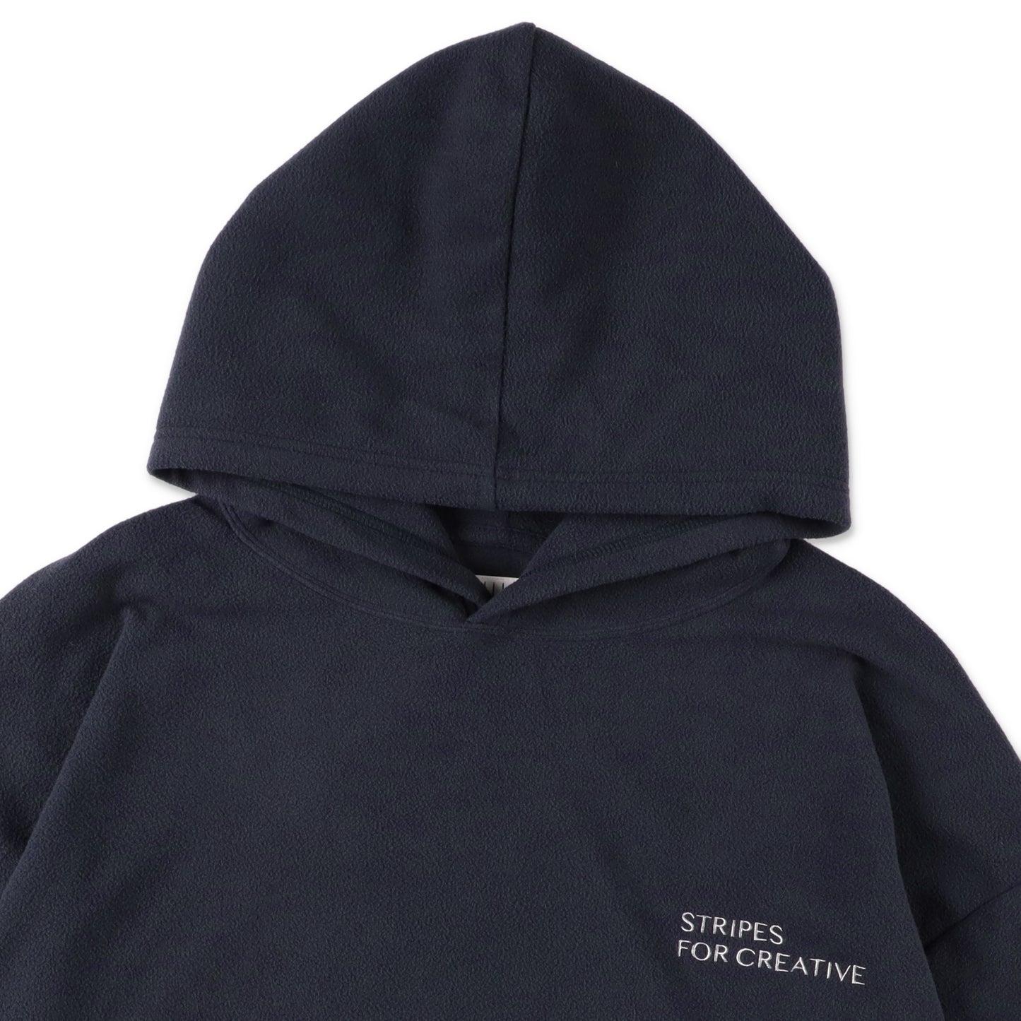 S.F.C FLEECE SUPER BIG HOODY LS TEE W/DRAWSTRINGS NAVY 首元ディテール