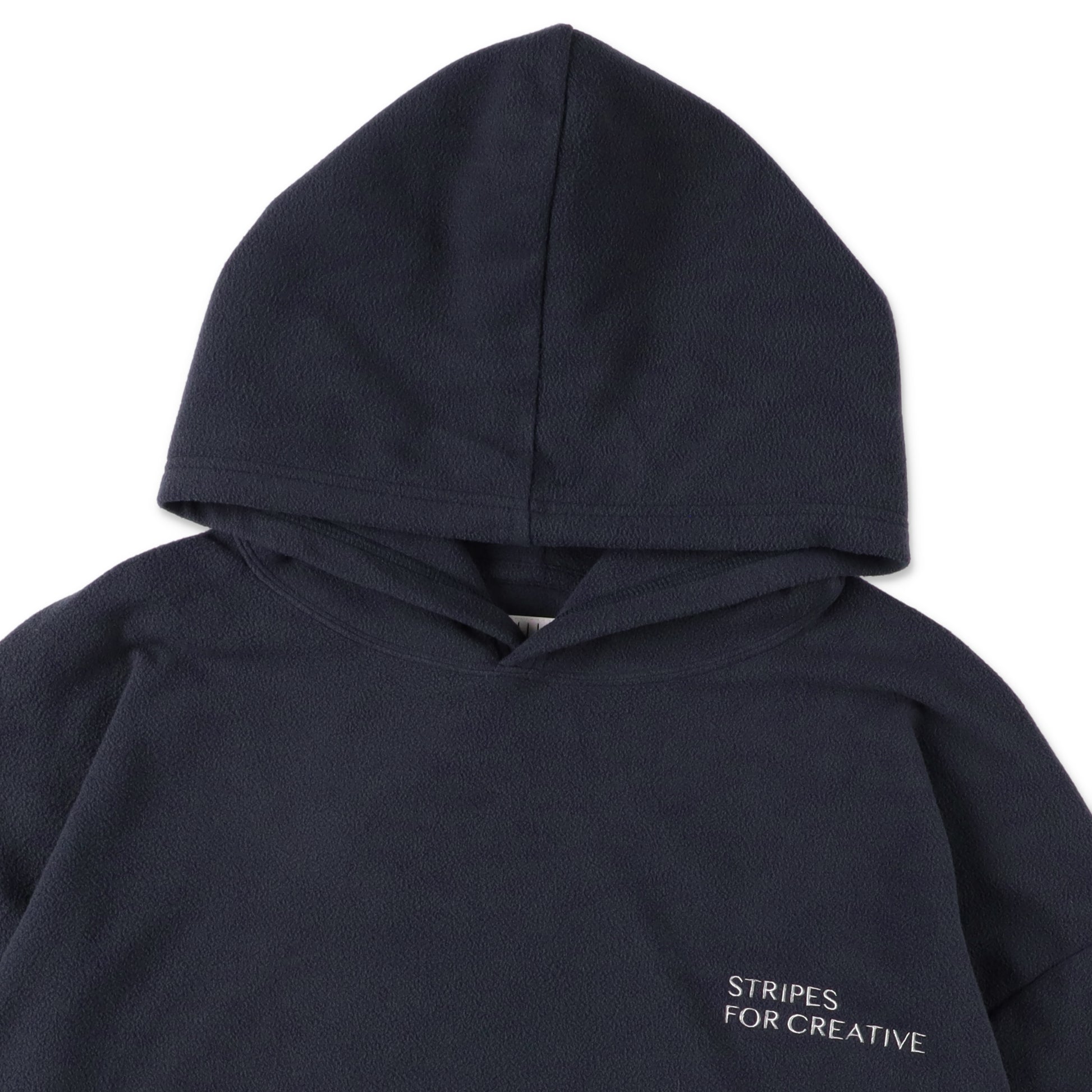 S.F.C FLEECE SUPER BIG HOODY LS TEE W/DRAWSTRINGS NAVY 首元ディテール
