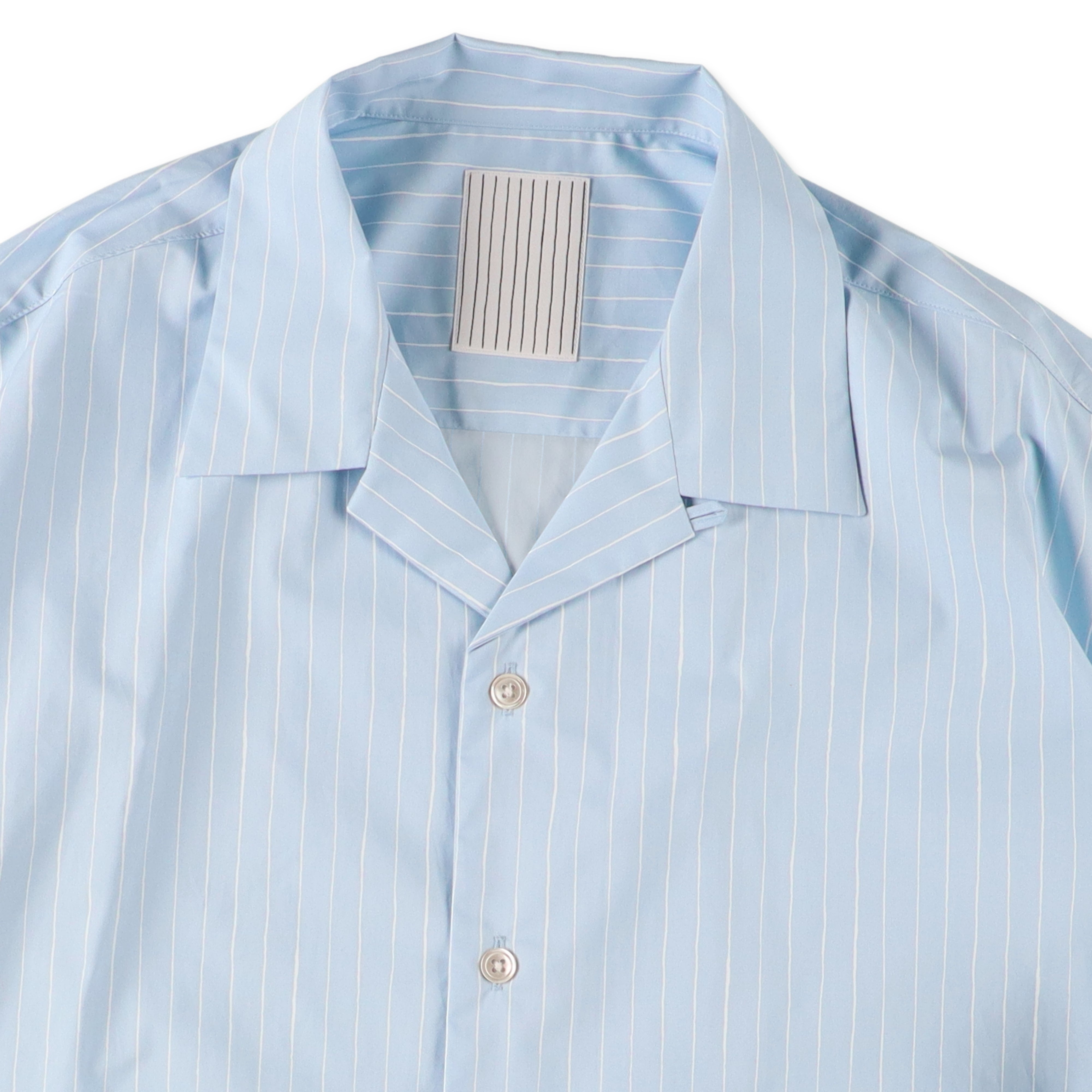 S.F.C COTTON STRIPE OPEN COLLAR SS SHIRT - Sax – STUDY SHOWROOM STORE