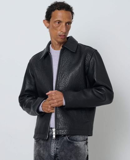 SUNFLOWER Short Leather Jacket Black 着用イメージ 正面