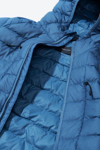 Hiking Patrol Horizon UL 800FP Hooded Down Jacket Slate Blue 開口部 ジップ