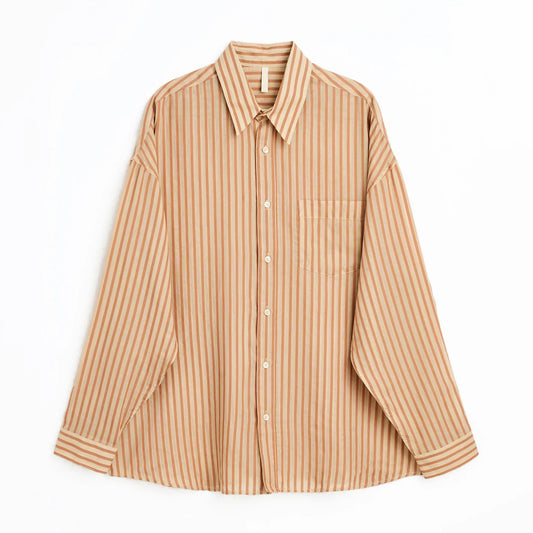 SUNFLOWER STABLE SHIRT Brown Stripe フロントデザイン 長袖シャツ 全体ビュー
