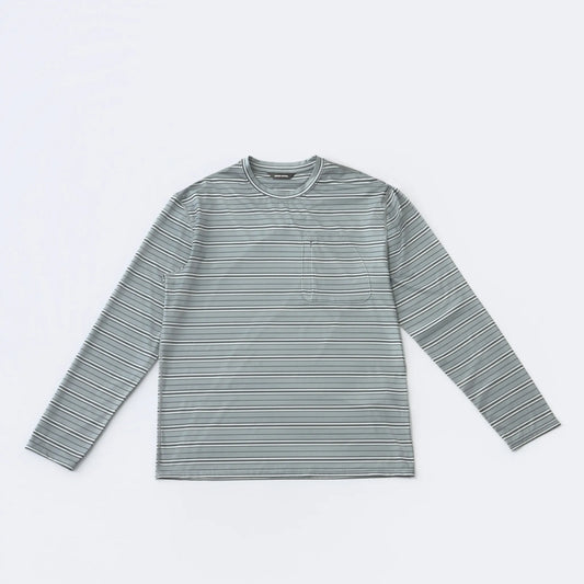 Hiking Patrol STRIPED LONG SLEEVE KHAKI GREEN MIXED フロントデザイン 長袖トップス 全体ビュー