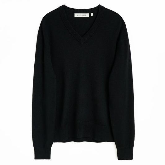SUNFLOWER Moon Merino V Neck Black 商品画像 正面