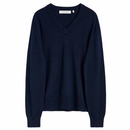 SUNFLOWER Moon Merino V Neck Navy 商品画像 正面